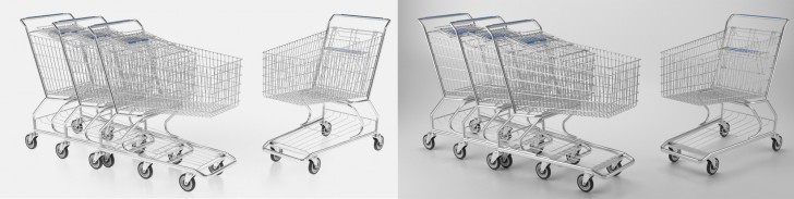 left is a render using HDRI Studio, right is using a mesh light setup.