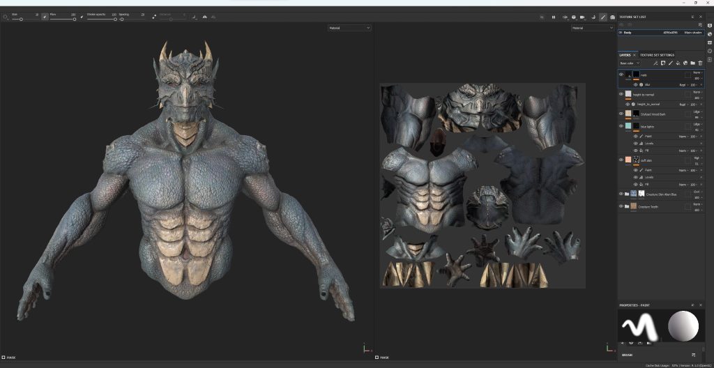 Figure 9: Substance Painter viewport with layers stack.