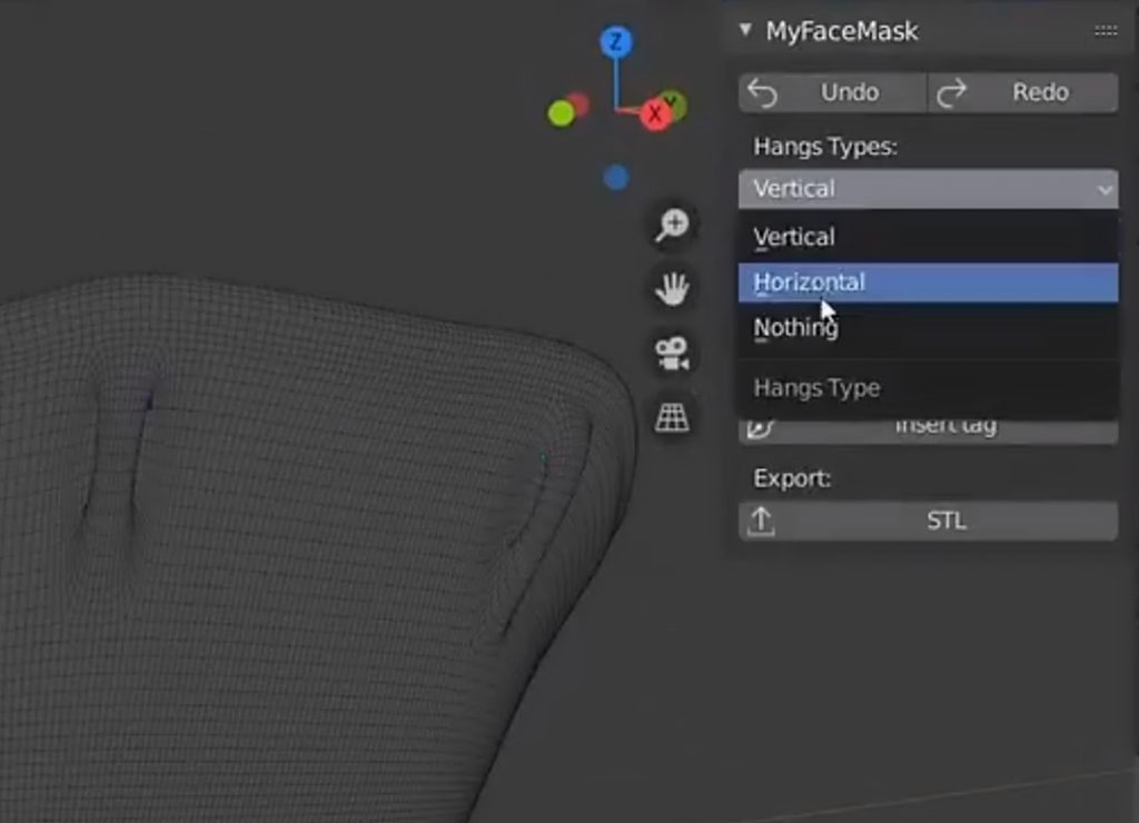 Change Hangs Types and Border Profile for the face mask model, then export the model as a print-ready STL 3D file