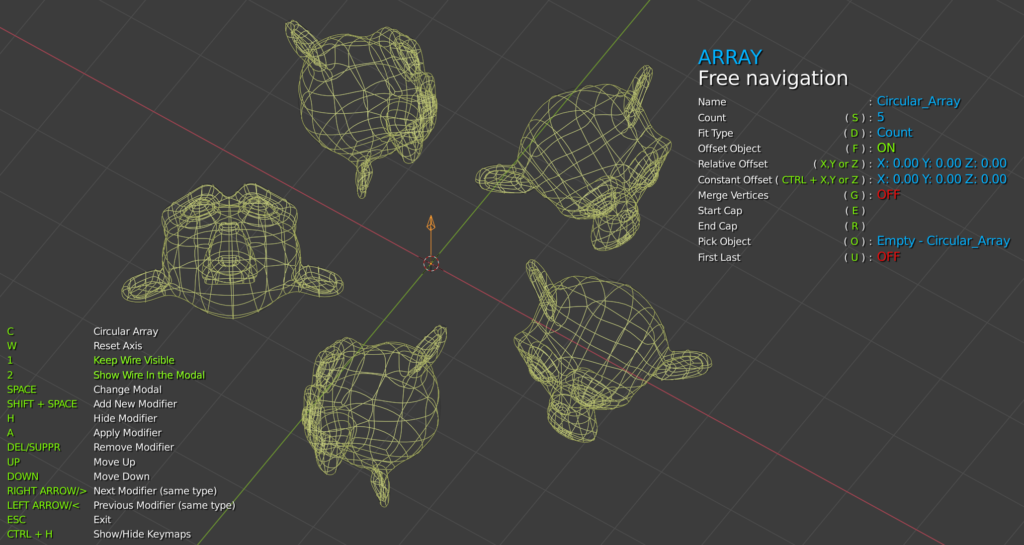 Press keys to switch between modifier, view and snapping settings