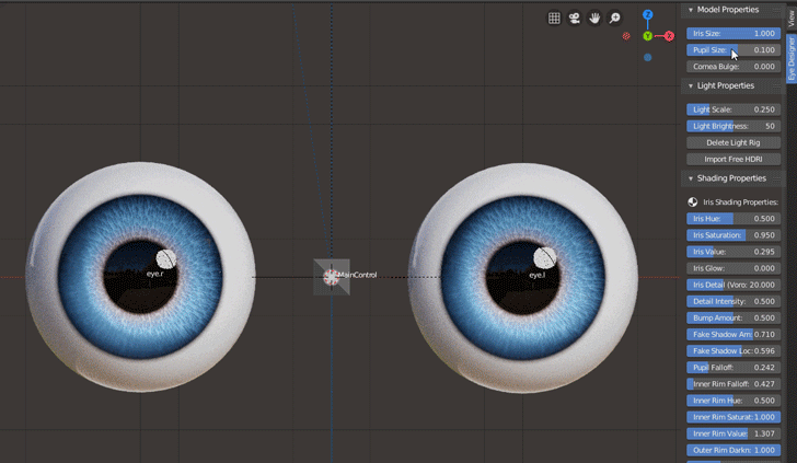 Adjust several eye properties and see the result in realtime