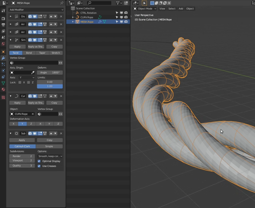 How to model a completely procedural rope with modifiers, step by step