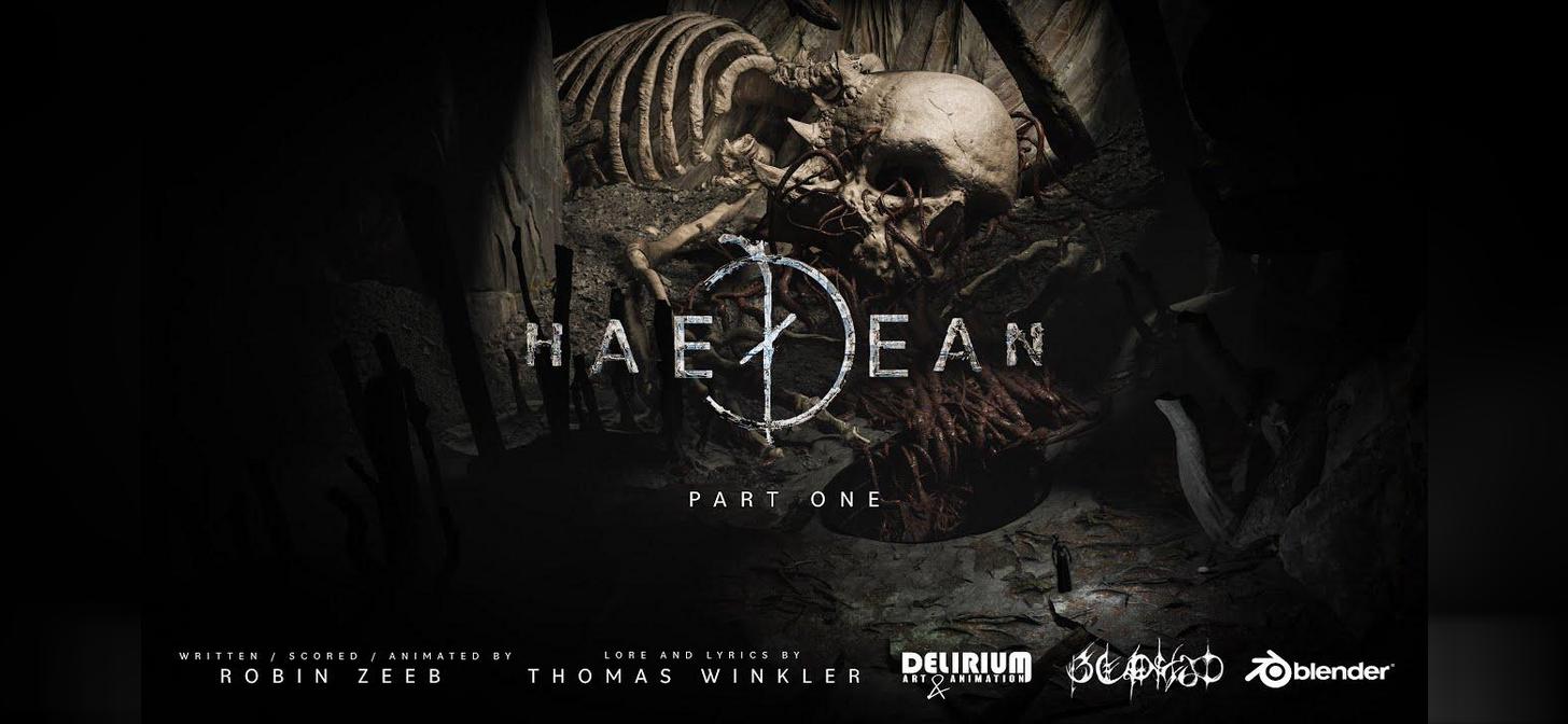 Skeletal figure in dark, gothic setting with "HAELEAN PART ONE" text.