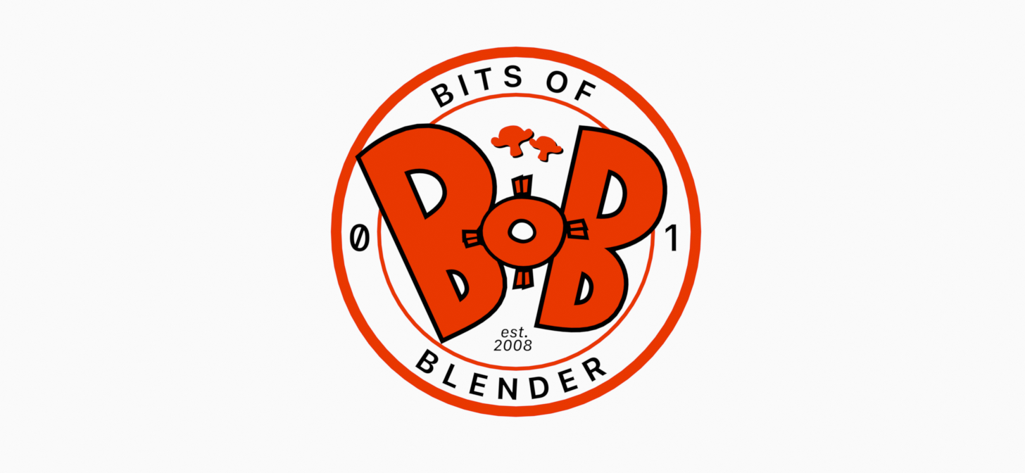 Logo featuring stylized orange letters "BoB" with binary code elements, surrounded by "Bits of Blender" text, established 2008.