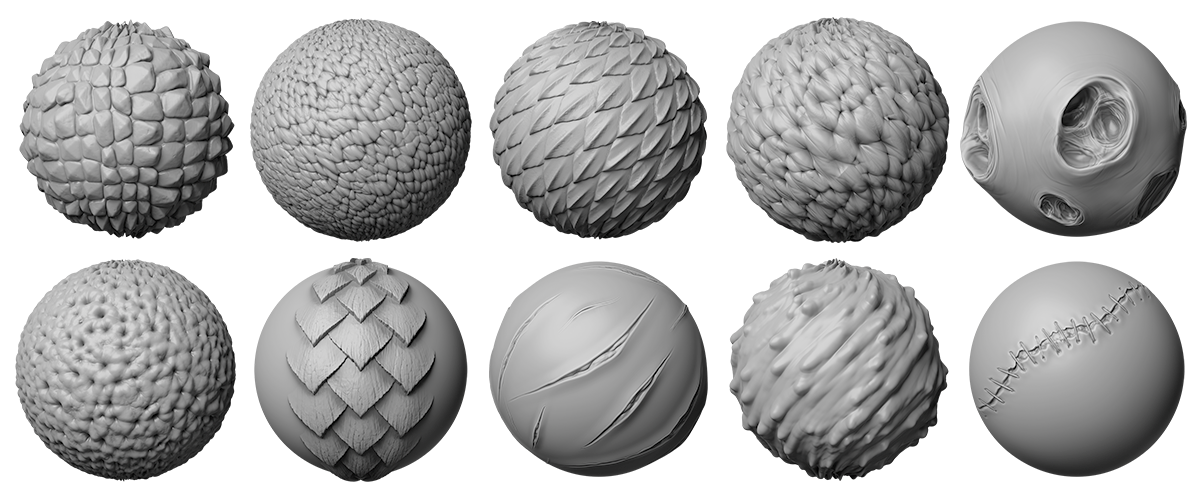 Ten 3D spheres with various textures and patterns, likely created using Blender.