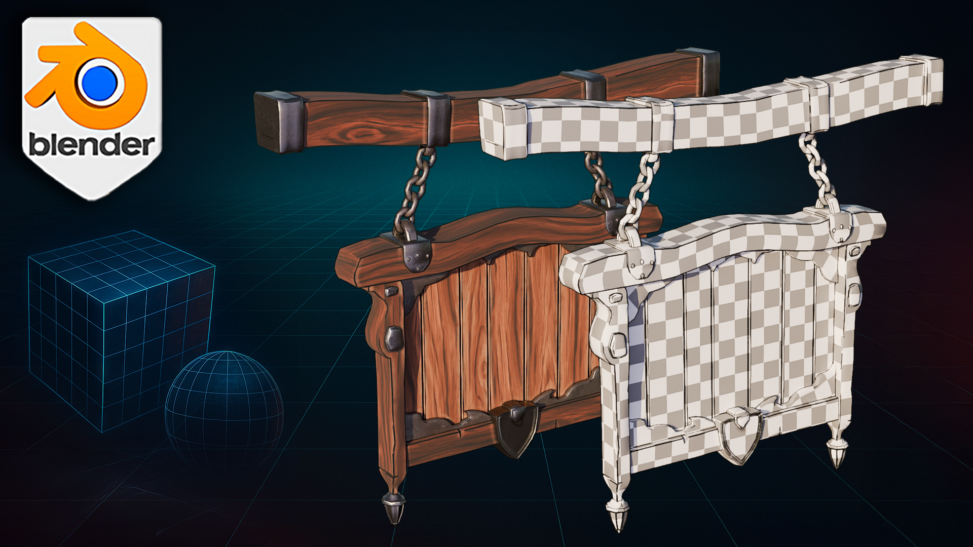 3D rendering of a medieval torture device in Blender, with wireframe overlay and Blender logo.