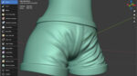 3D modeling software interface displaying a digital sculpture of shorts in progress, with various tool options visible.