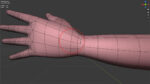 3D modeled hand in Blender with highlighted wrist area.