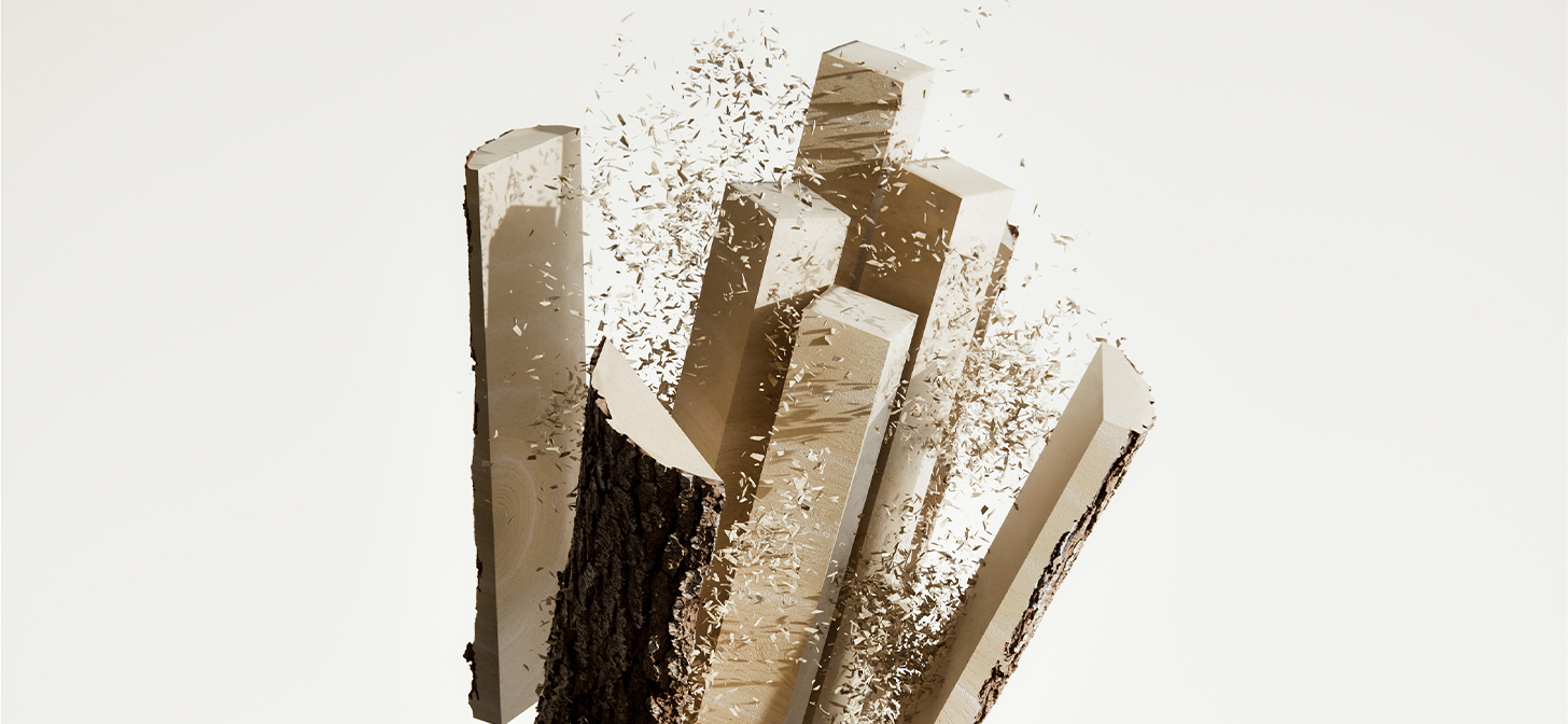 3D rendering of geometric shapes with sharp edges and scattered debris, likely created using Blender.