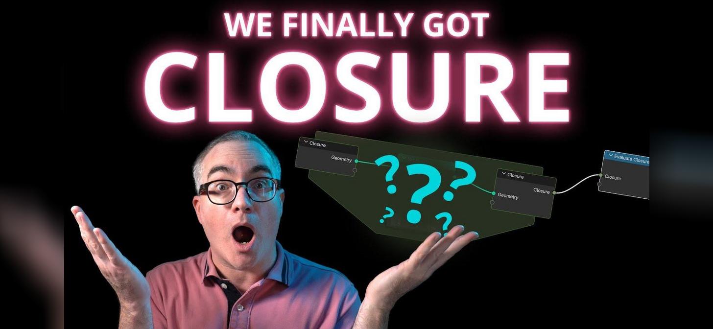 Man holding digital 3D object with "Closure" text, neon style.