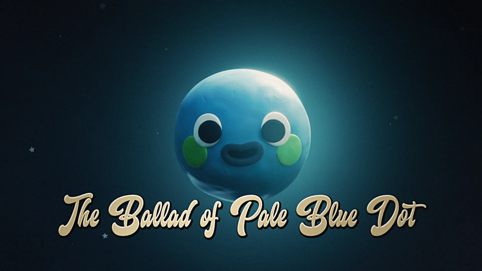 Title card for "The Ballad of Pale Blue Dot" 3D studio picture made with Blender, featuring a stylized character.